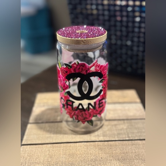 CHANEL Pink Floral Glass cup - Picture 1 of 4